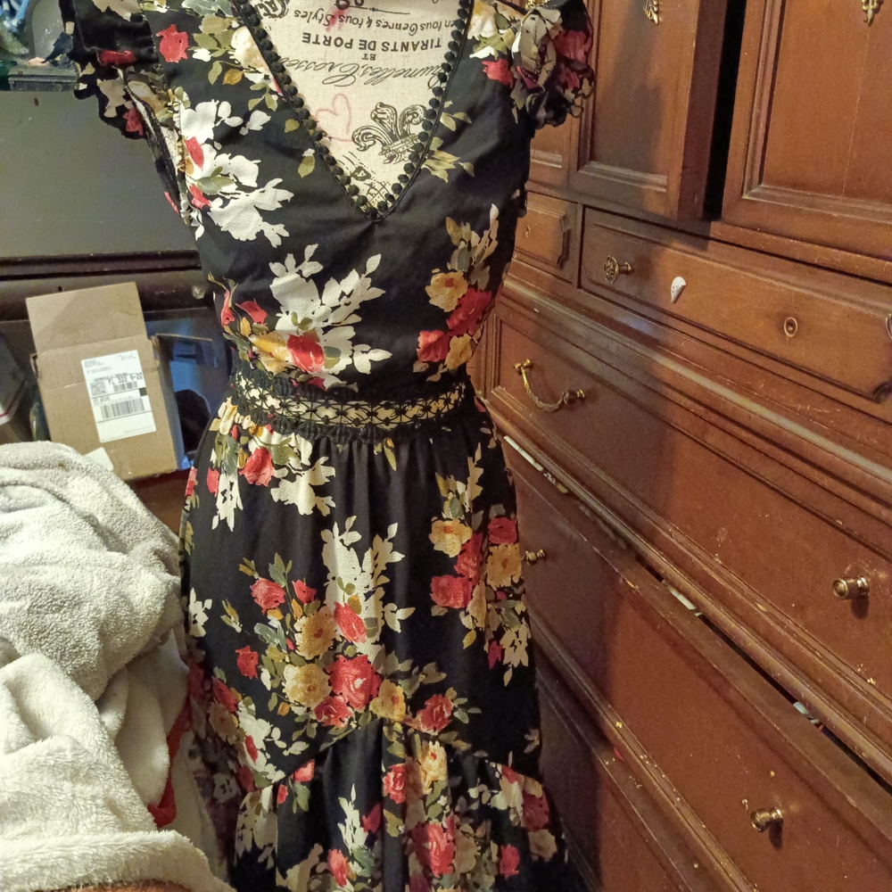Floral Black and Red Women's Dress